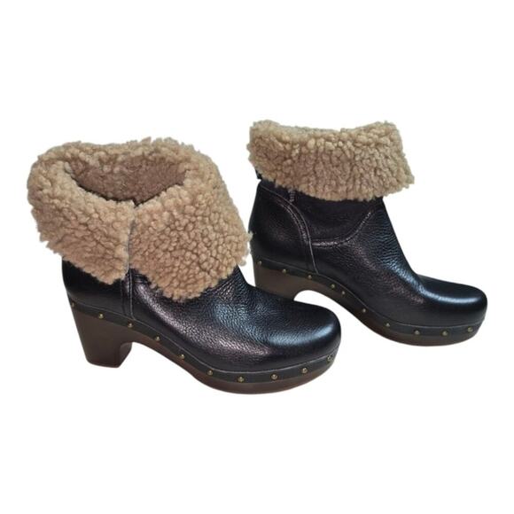 UGG Amoret women's black leather sheep shearling platform COZY boots size 6 NEW - Picture 4 of 11